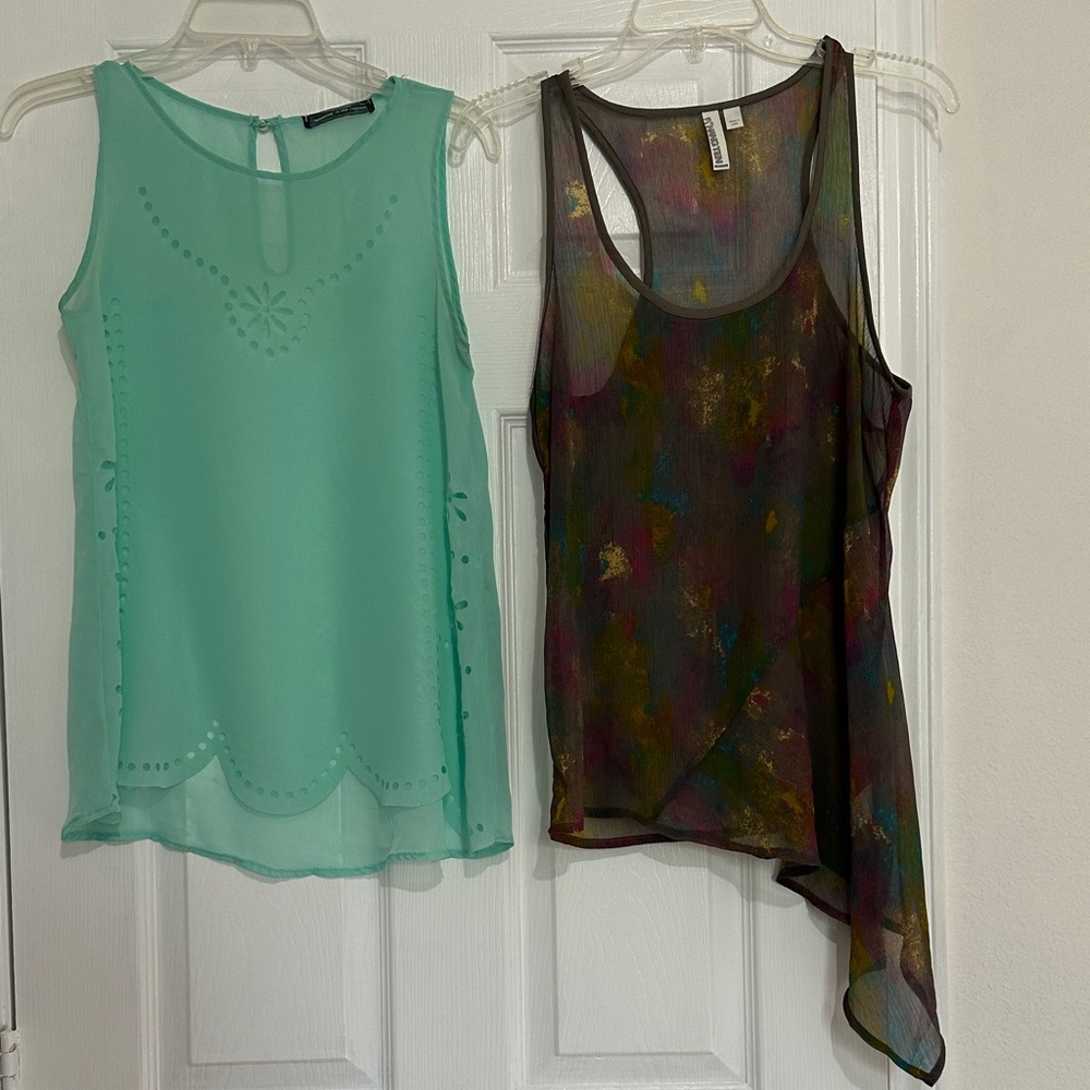 Chic Sleeveless Women Tops Set - Mint Green and Brown Multicolor blouse
